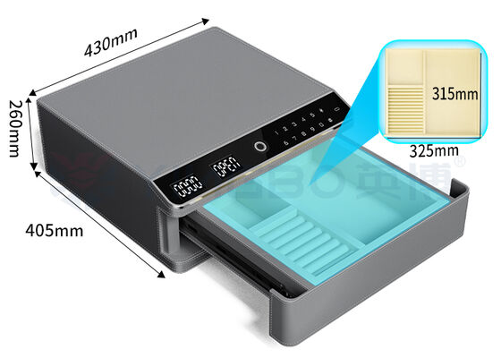 डबल अलार्म और ऑटो ओपन के साथ चमड़े से ढके ज्वैलरी सेफ बॉक्स, एकल परत