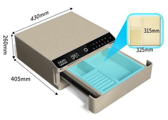 बायोमेट्रिक लॉक और स्टील बॉडी के साथ एकल-स्तरीय चमड़े से लिपटे आभूषण सुरक्षित